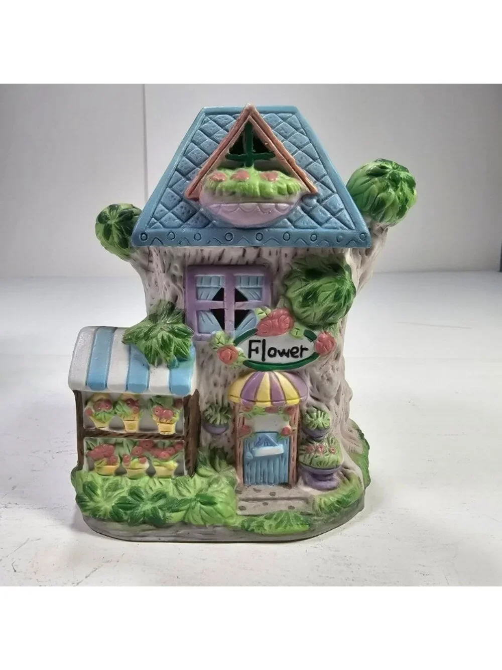 Easter Jubilee Porcelain Bunny House Flower Shop Treehouse w/ Box Vintage Kmart